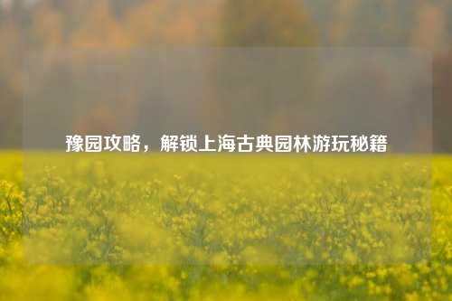 豫园攻略，解锁上海古典园林游玩秘籍